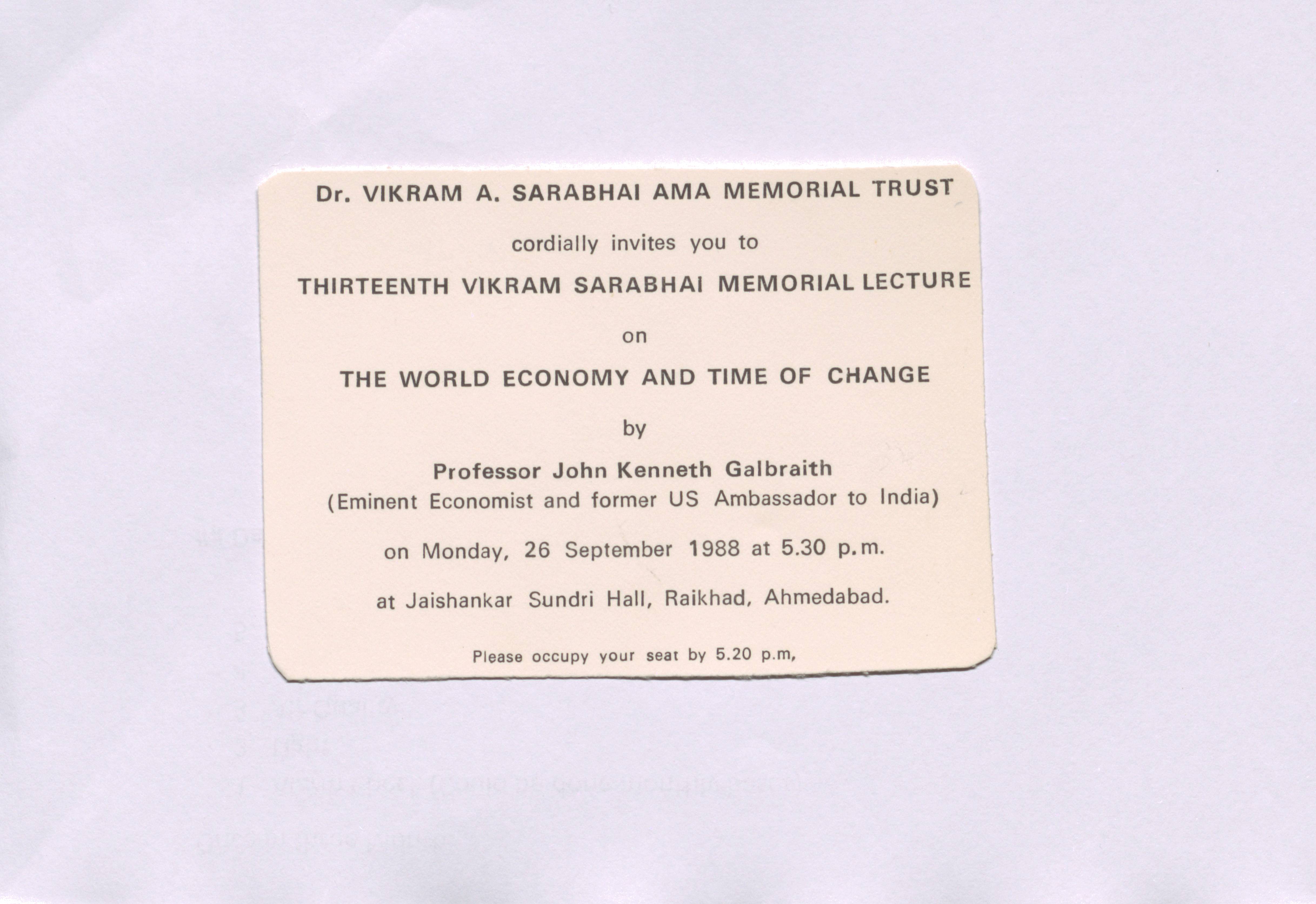 13th Vikram Sarabhai Memorial Lecture at Dr. Vikram A. Sarabhai Ama Memorial Trust