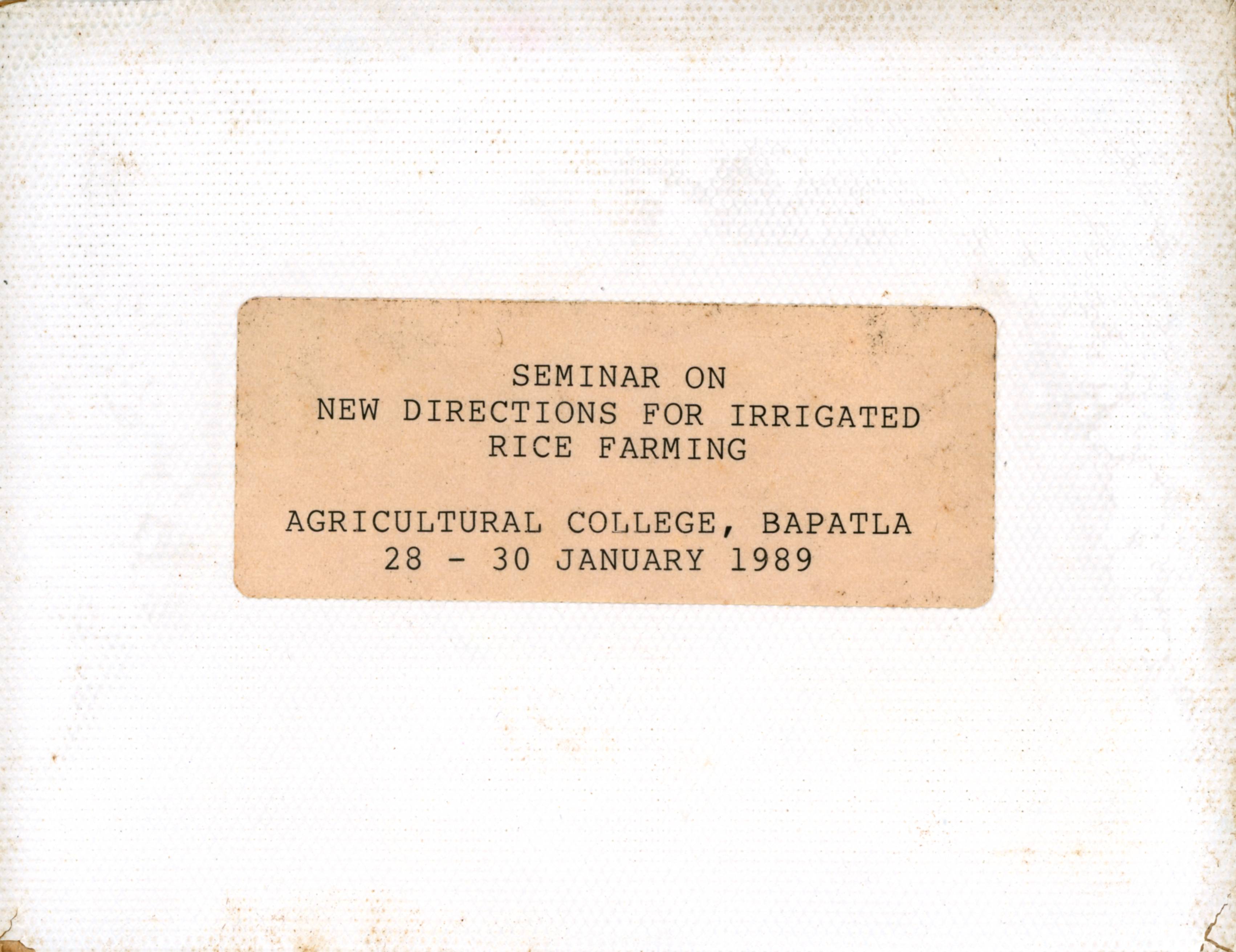 Seminar on new directions for irrigated rice farming