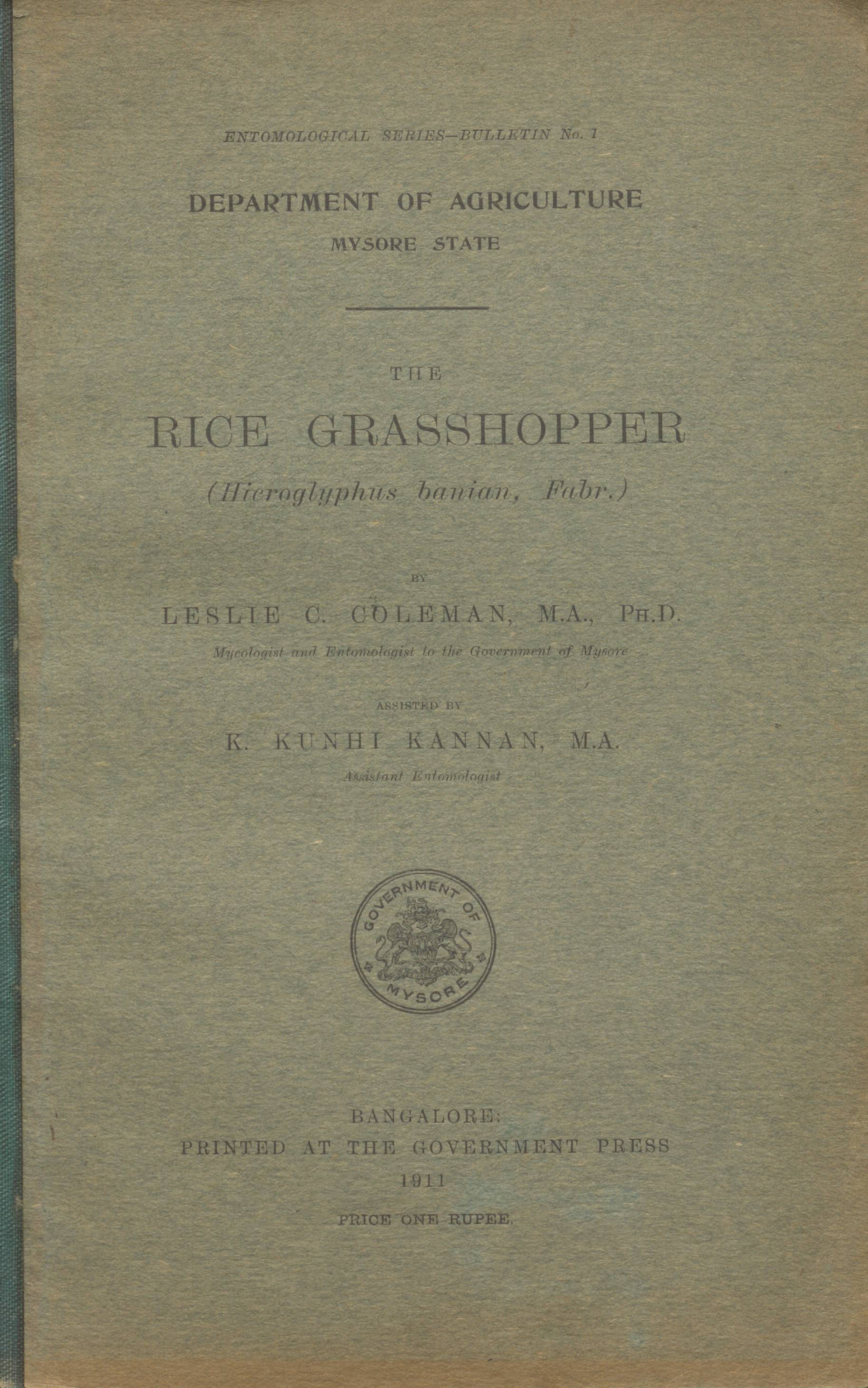 The Rice Grasshopper (Hieroglyphus banian, Fabr.)