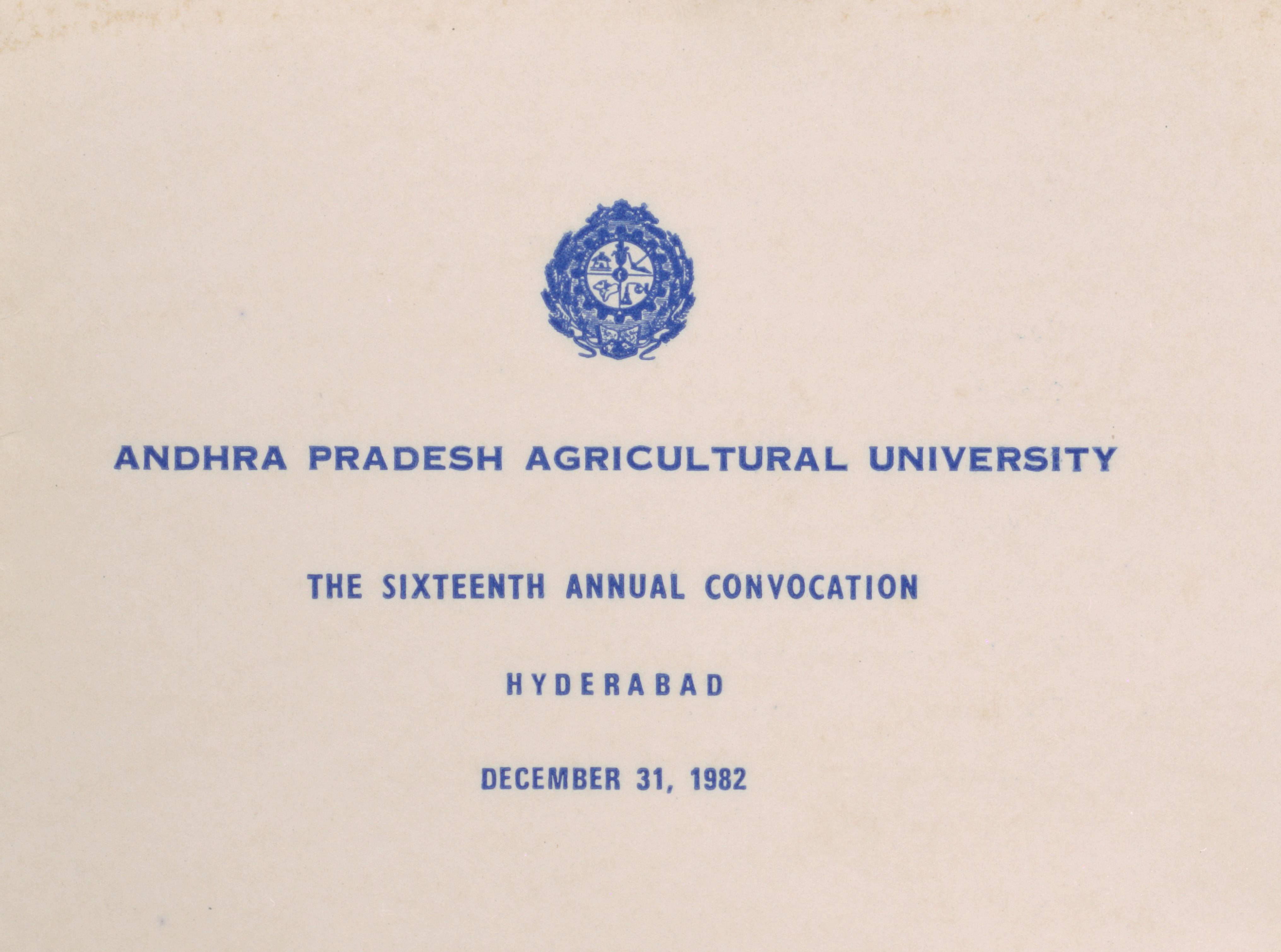 Andhra Pradesh Agricultural University, The Sixteenth Annual Convocation, Hyderabad