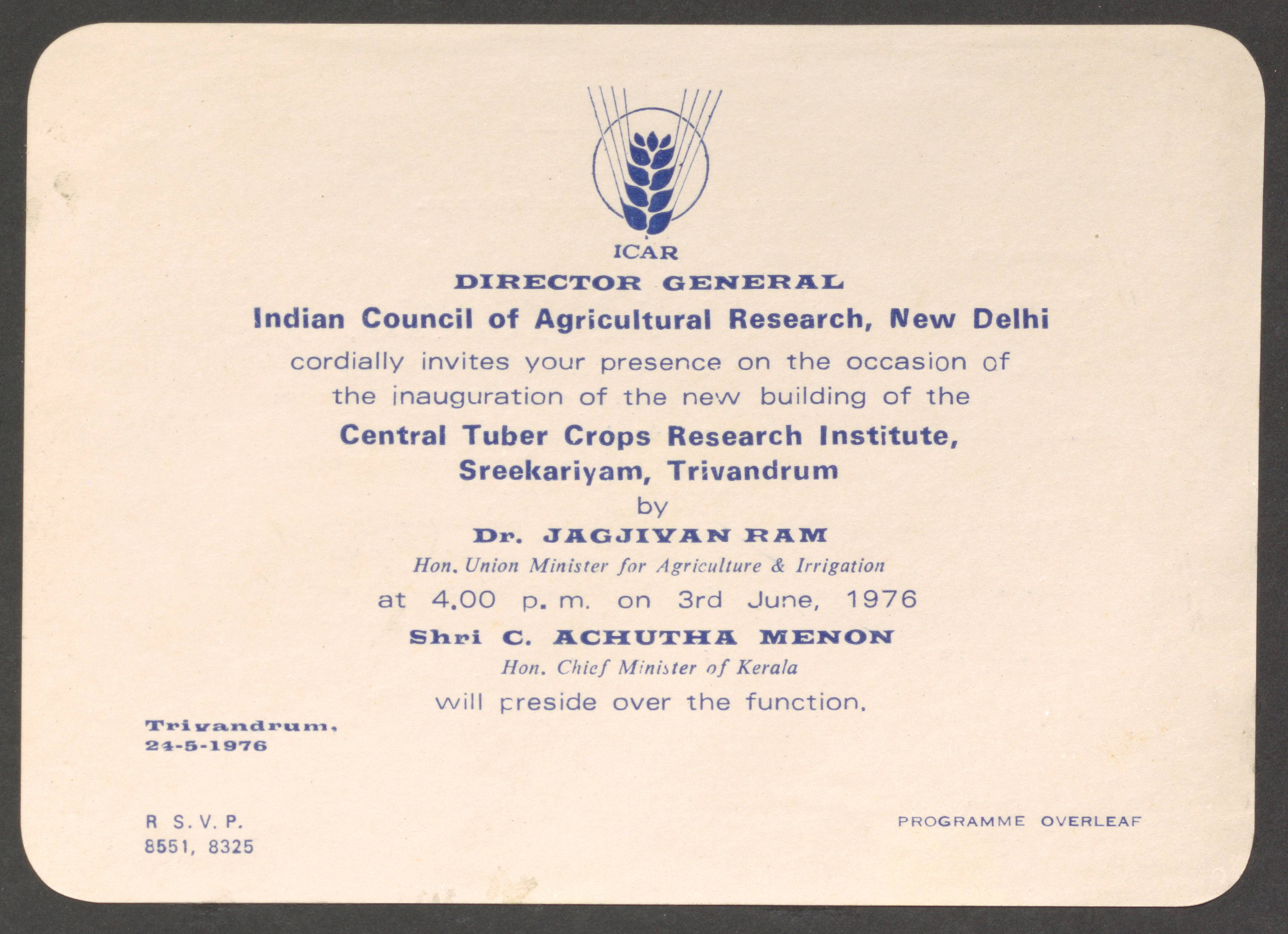 Inauguration of the new building of the Central Tuber Crops Research Institute, Trivandrum