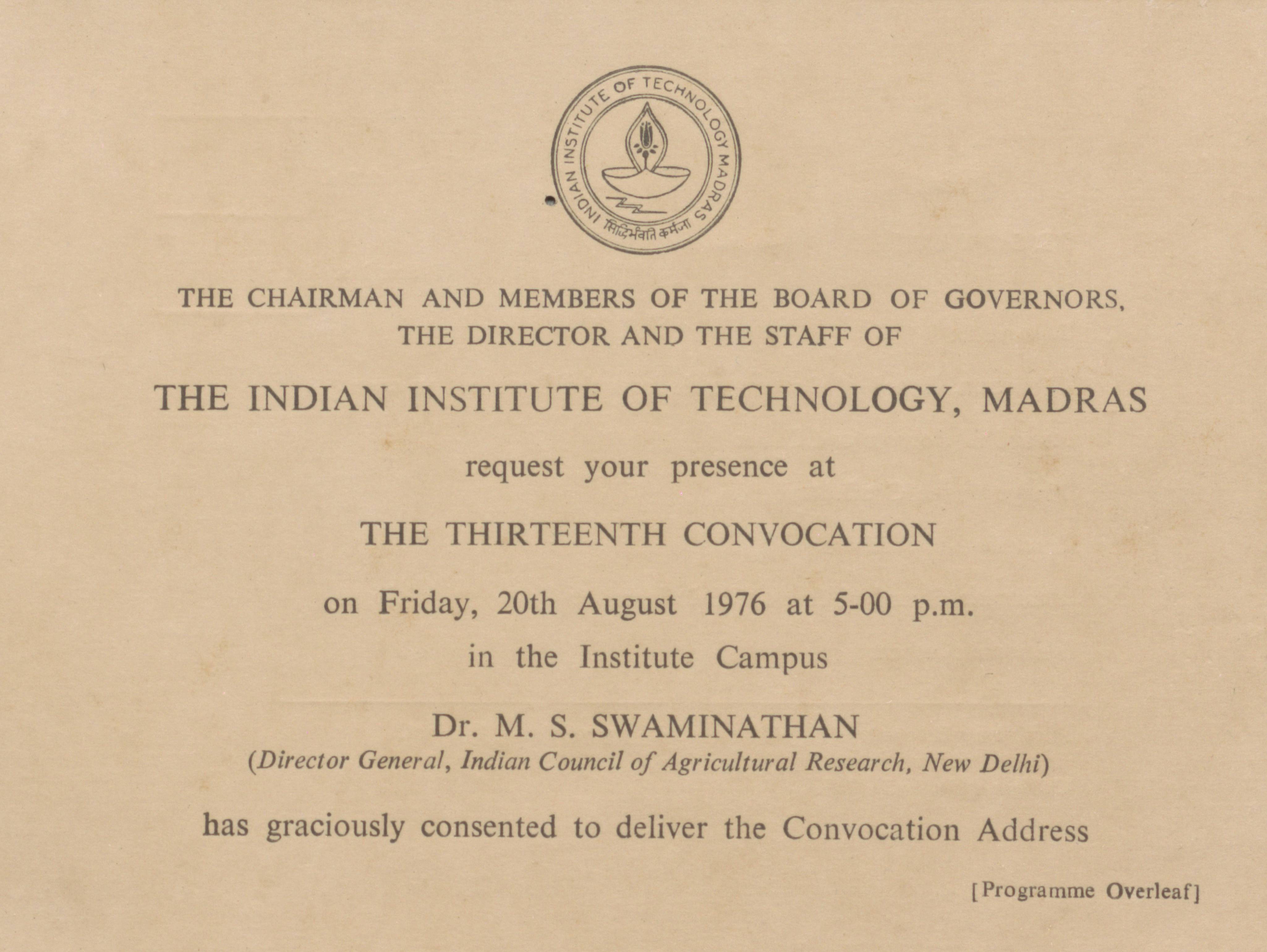 Thirteenth Convocation at the Indian Institute of Technology, Madras