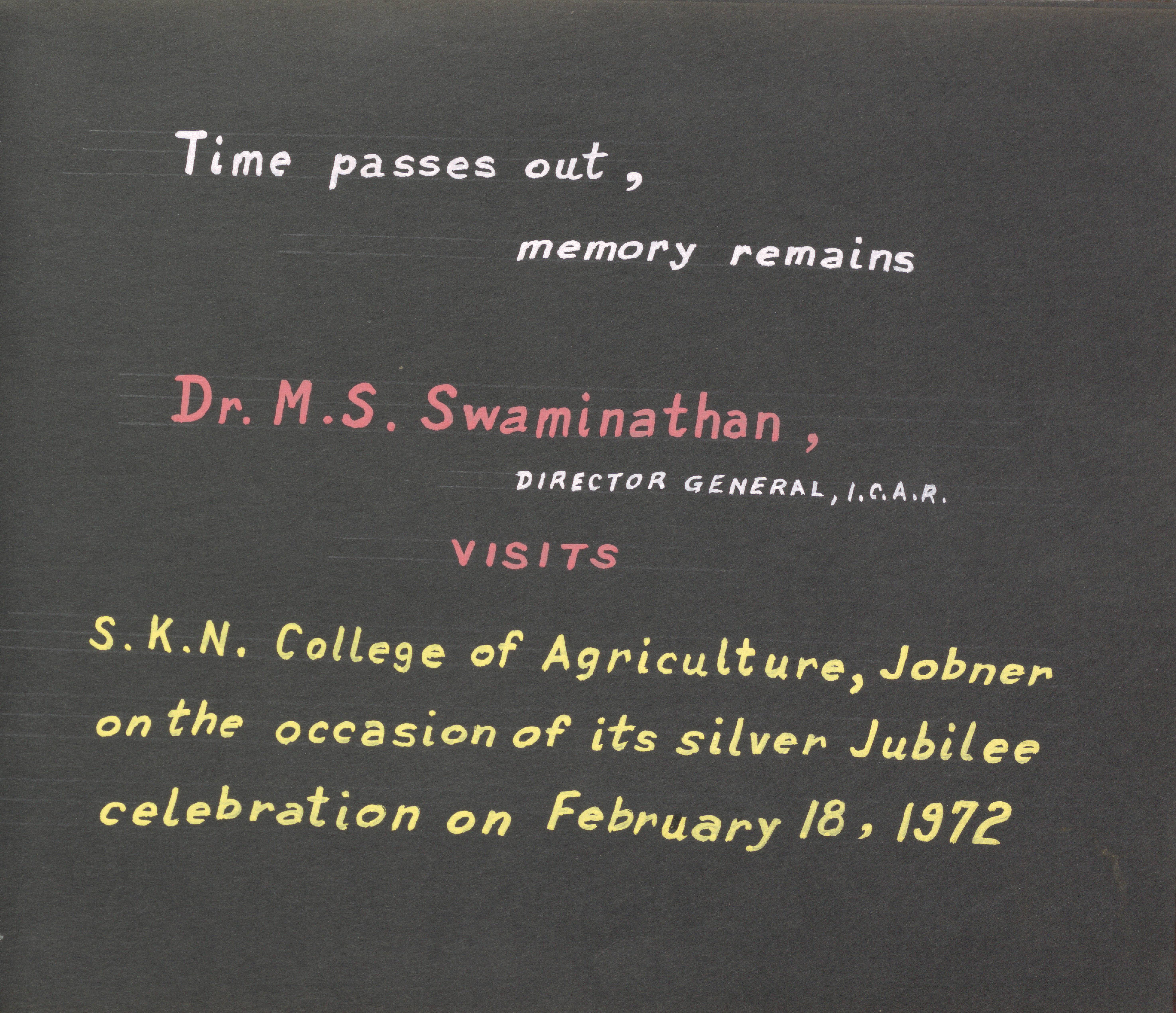 Visit of M.S. Swaminathan to S.K.N. College of Agriculture, Silver Jubilee Celebrations